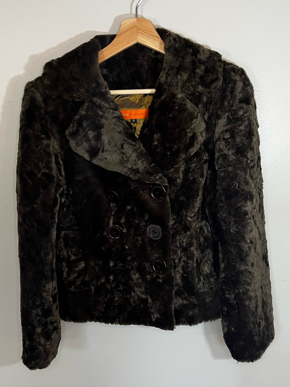 Cynthia Steffe Chocolate Brown Faux Fur Double-Breasted Jacket Pea Coat Womens M